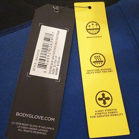 NEW $120 Body Glove Sweatshirt! Sm Blue With Big 3D Embossed "Body Glove" Front - Picture 3 of 3